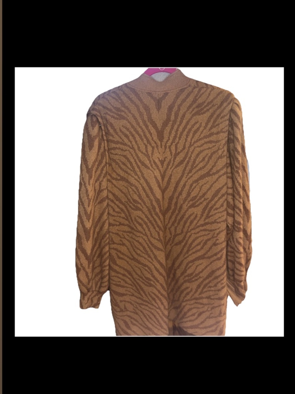 Camel colored Tiger Stripe Open Cardigan vintage St. John small - Picture 2 of 4
